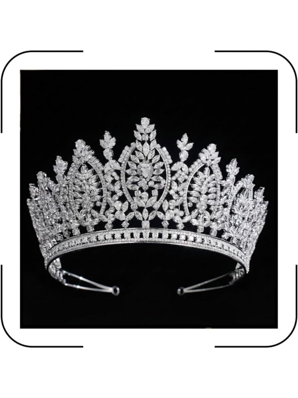 Elegant Large Wedding Crown Tiara with Cubic Zirconia for Sweet 16, Prom